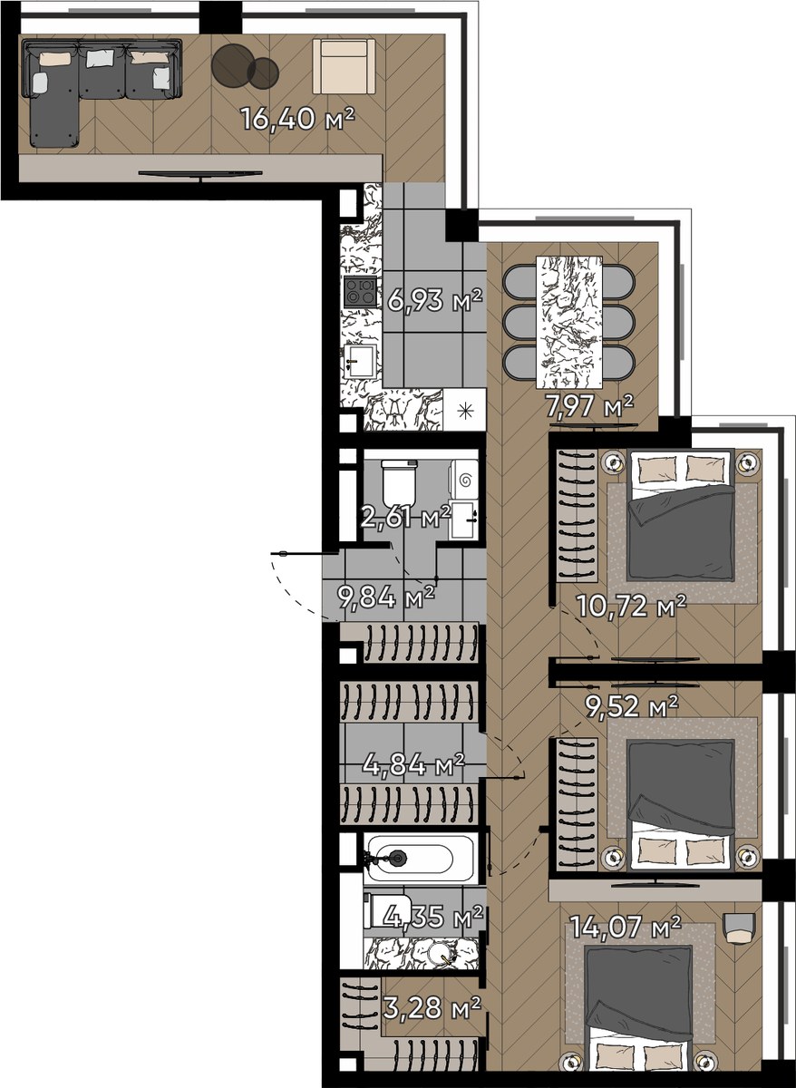 Планировка 90.53 м²