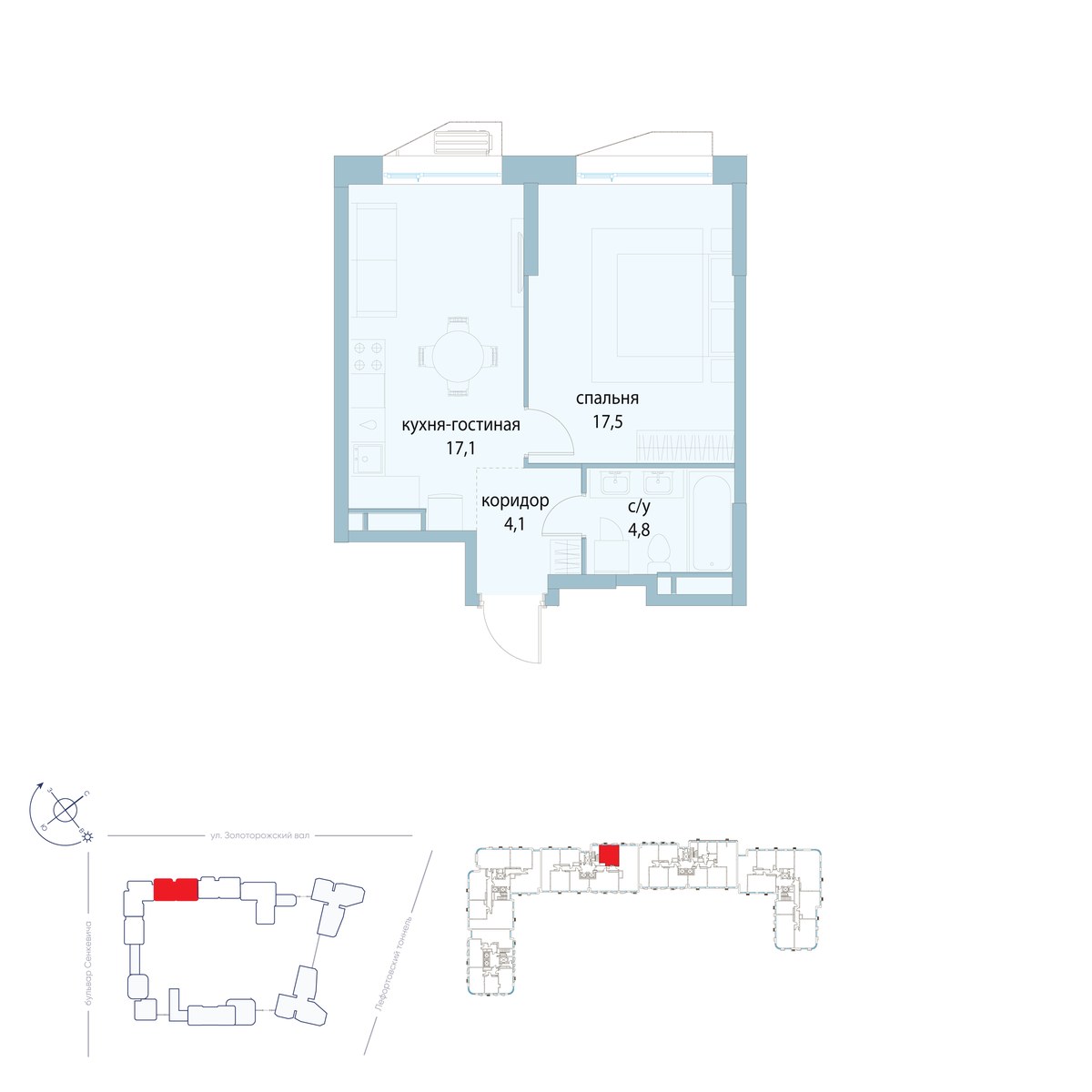 Планировка 43.5 м²