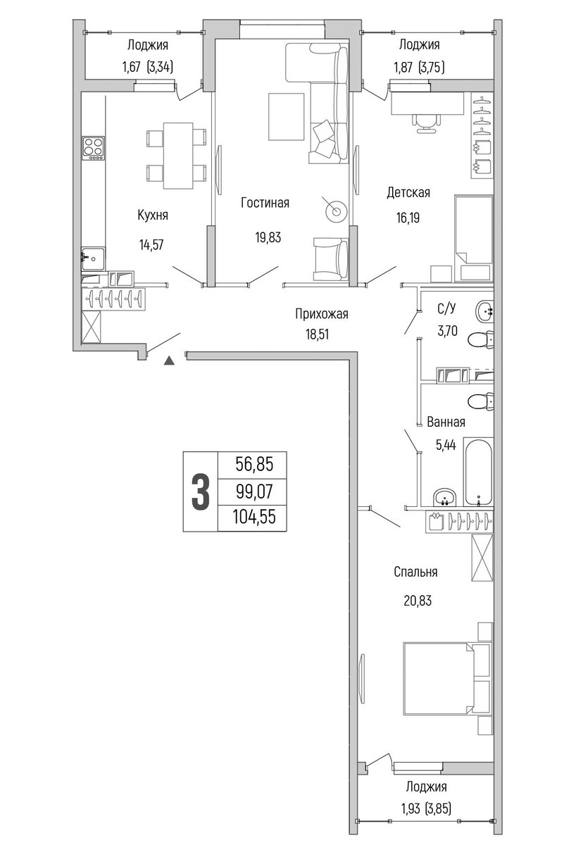 Планировка 104.55 м²