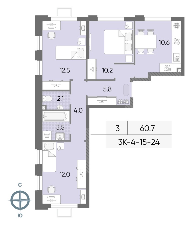 Планировка 60.7 м²