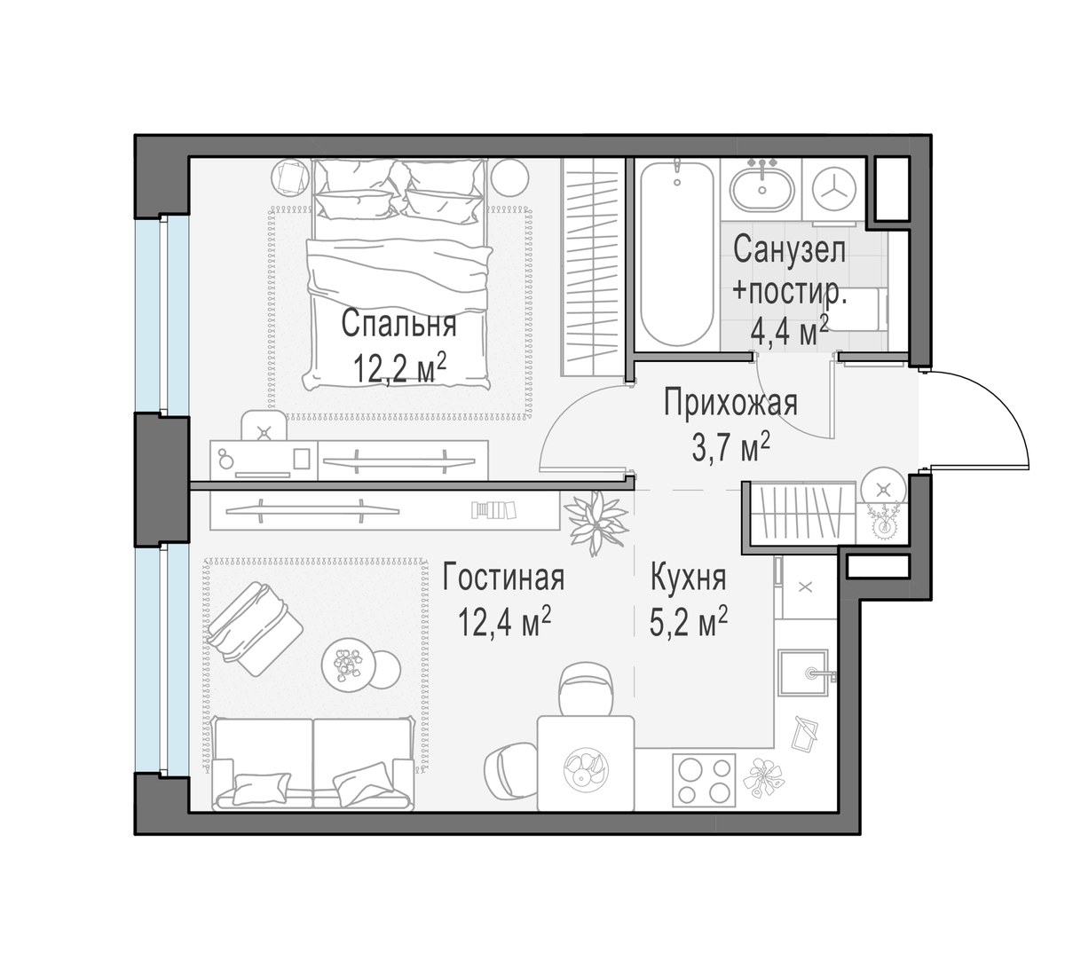Планировка 38.1 м²