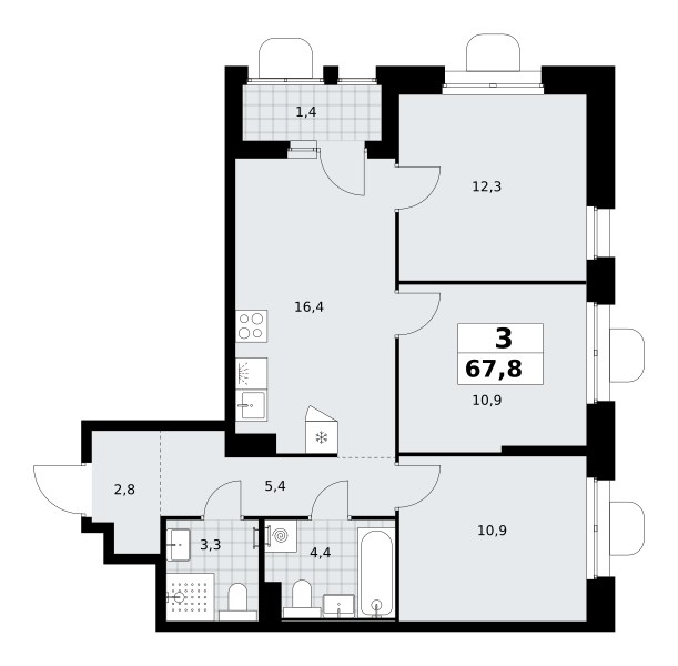 Планировка 67.8 м²