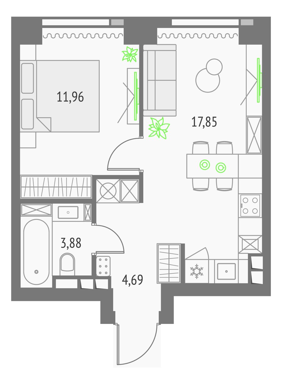 Планировка 38.38 м²