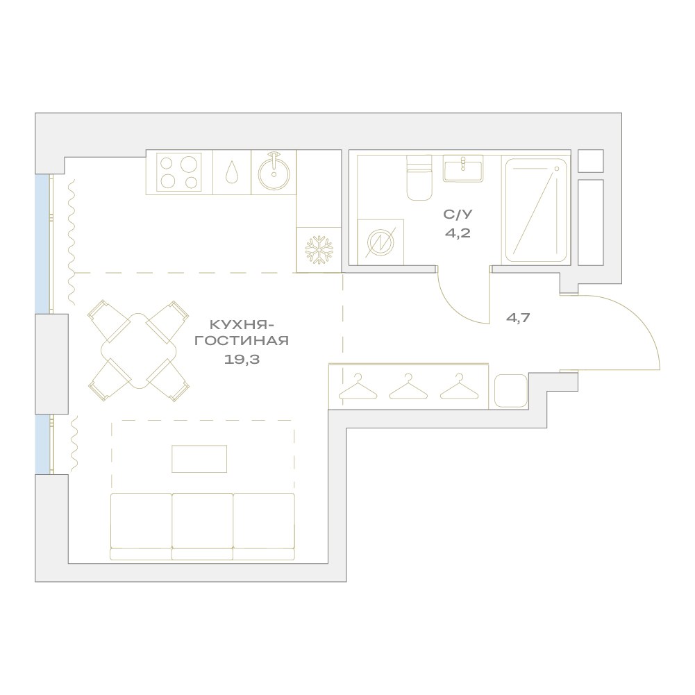 Планировка: Студия, 28.2 м²