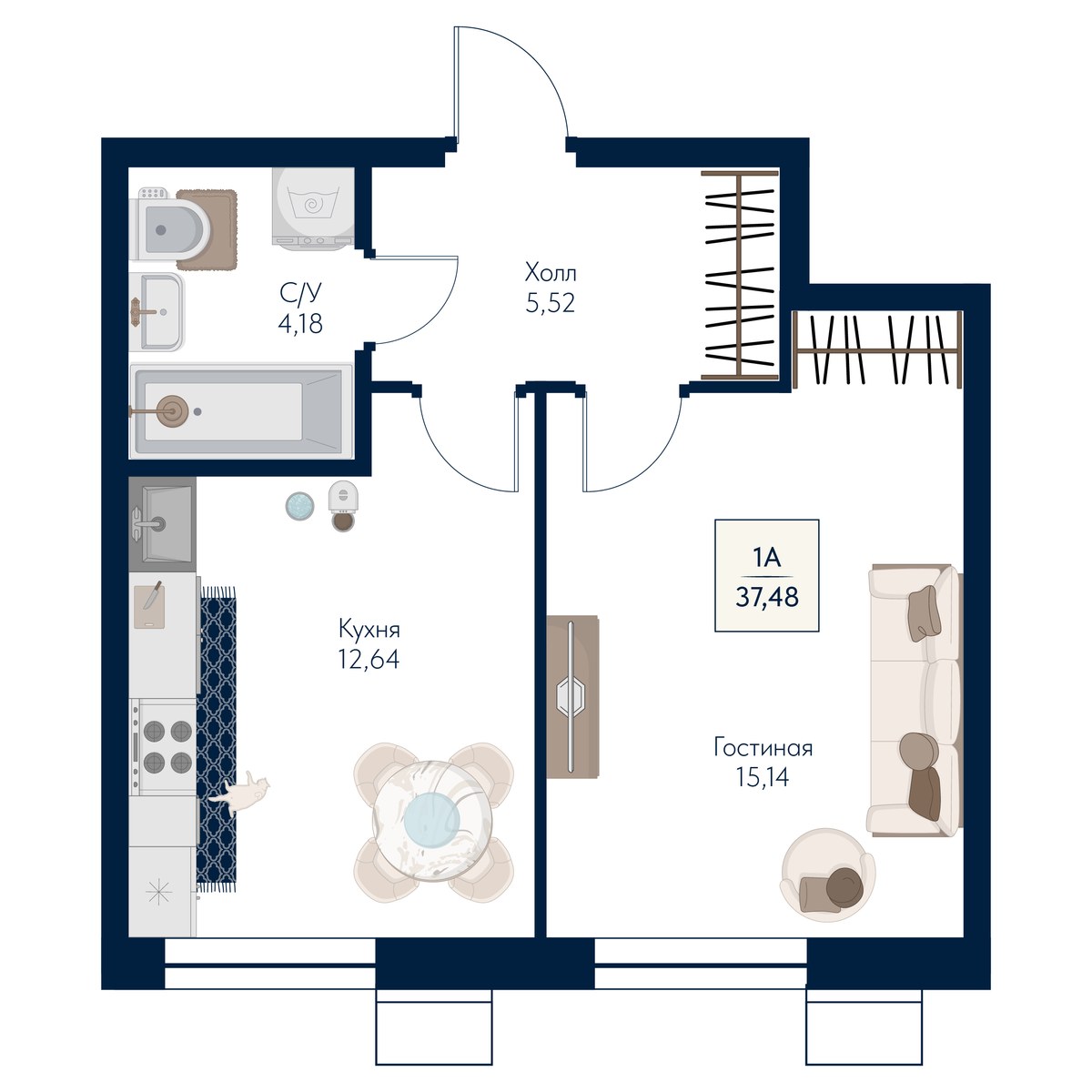 Планировка 37.48 м²