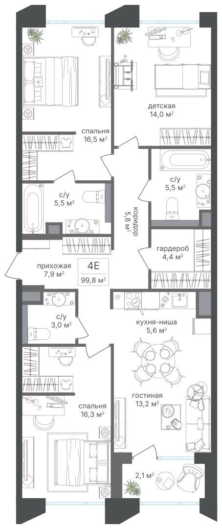Планировка 99.8 м²