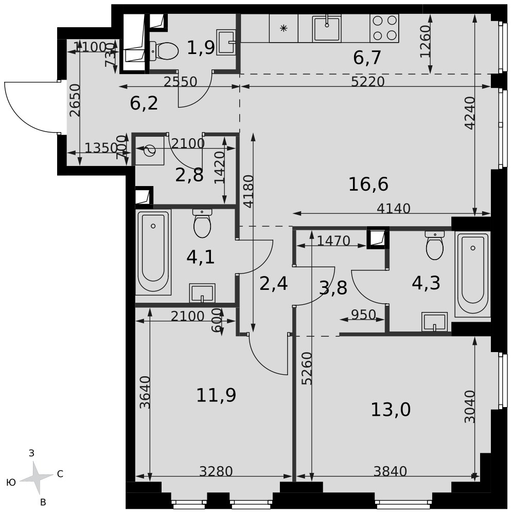Планировка 73.7 м²