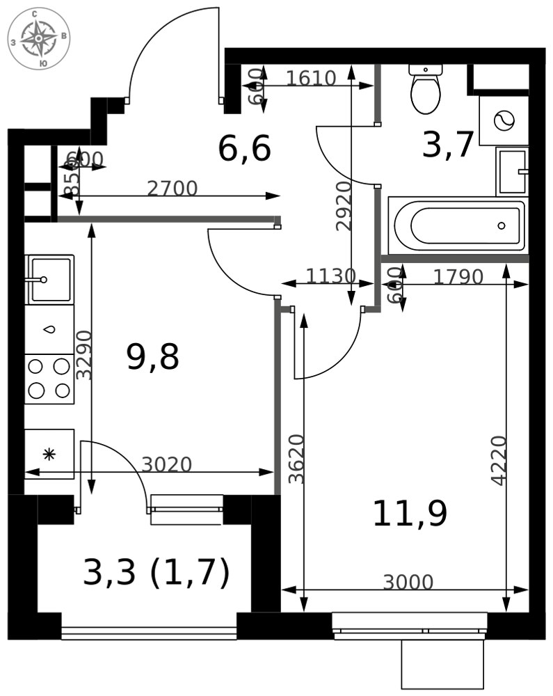 Планировка 33.7 м²