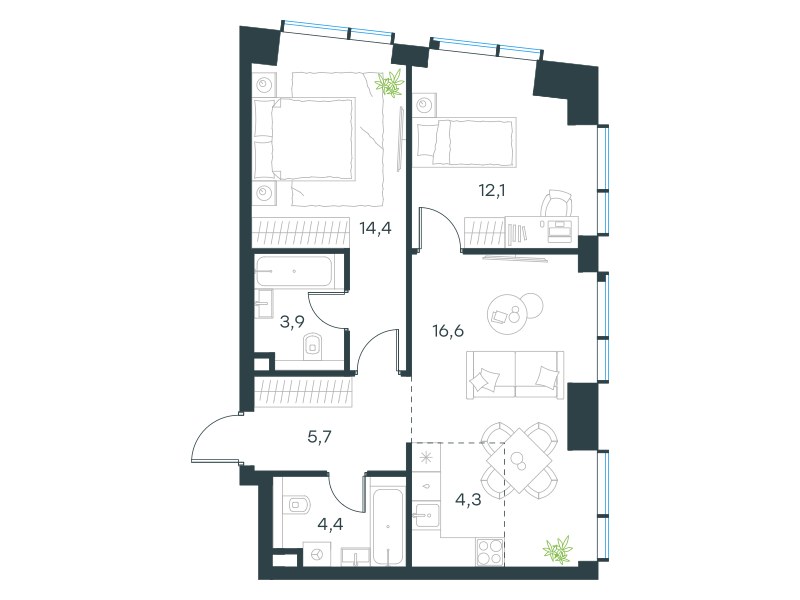 Планировка 61.4 м²