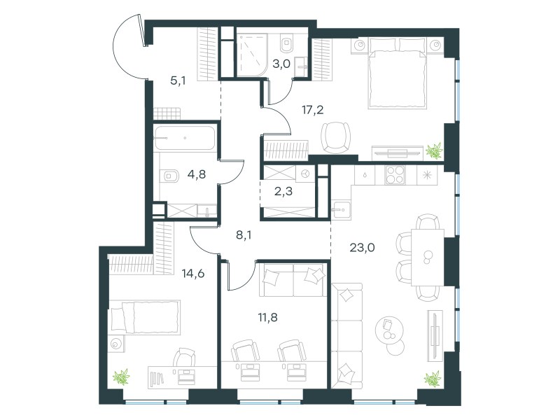 Планировка 89.9 м²