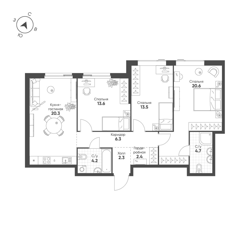 Планировка 87.9 м²