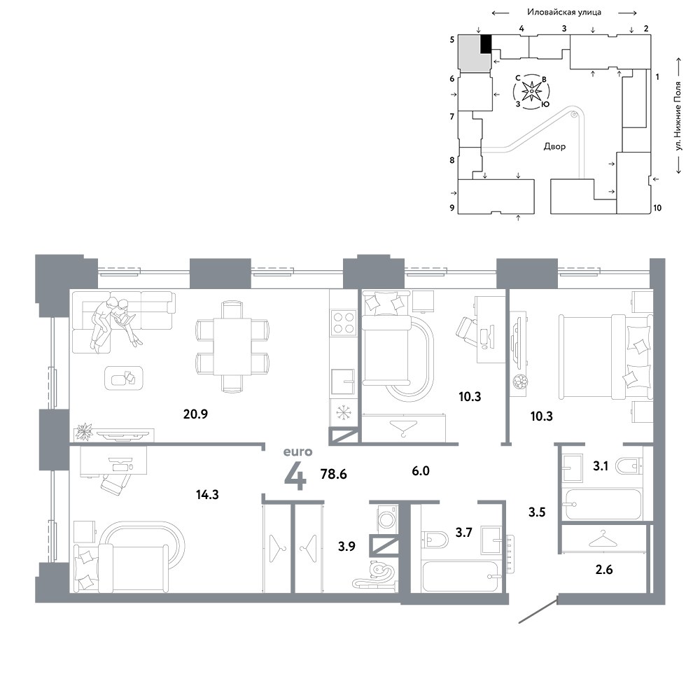 Планировка 78.6 м²