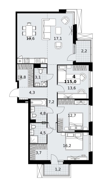 Планировка 115.0 м²