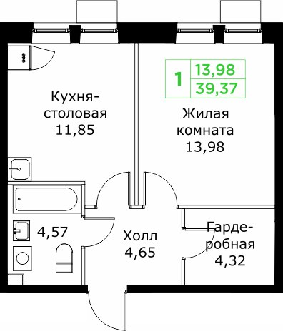 Планировка 39.5 м²