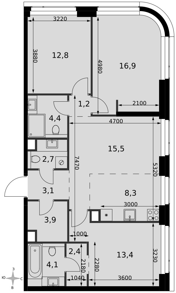 Планировка 88.7 м²