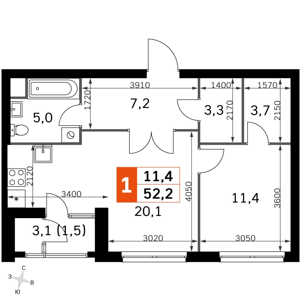 Планировка 50.2 м²