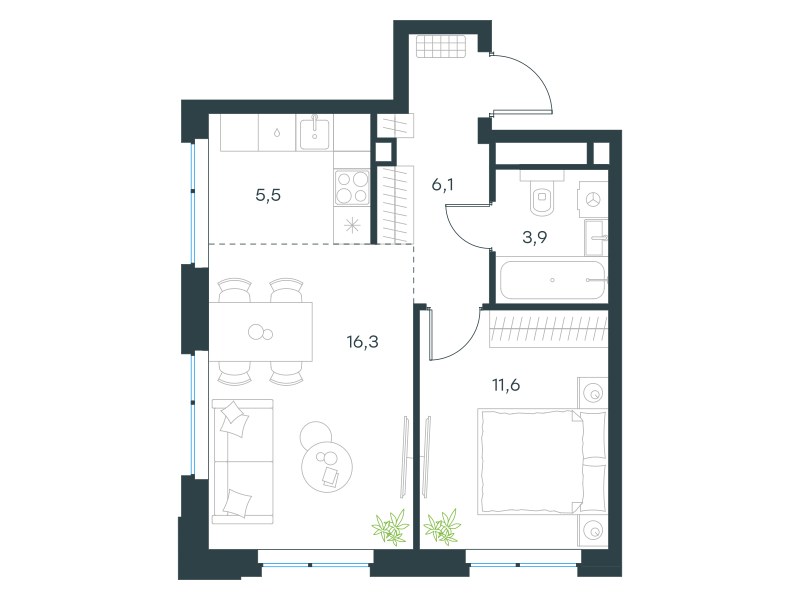 Планировка 43.4 м²