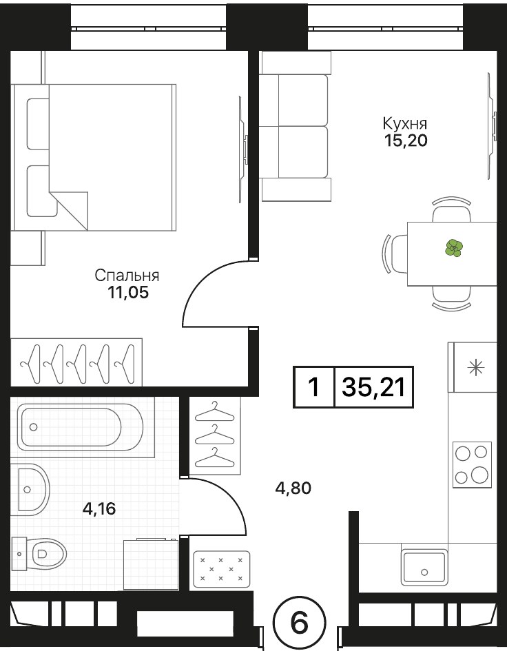 Планировка 35.21 м²