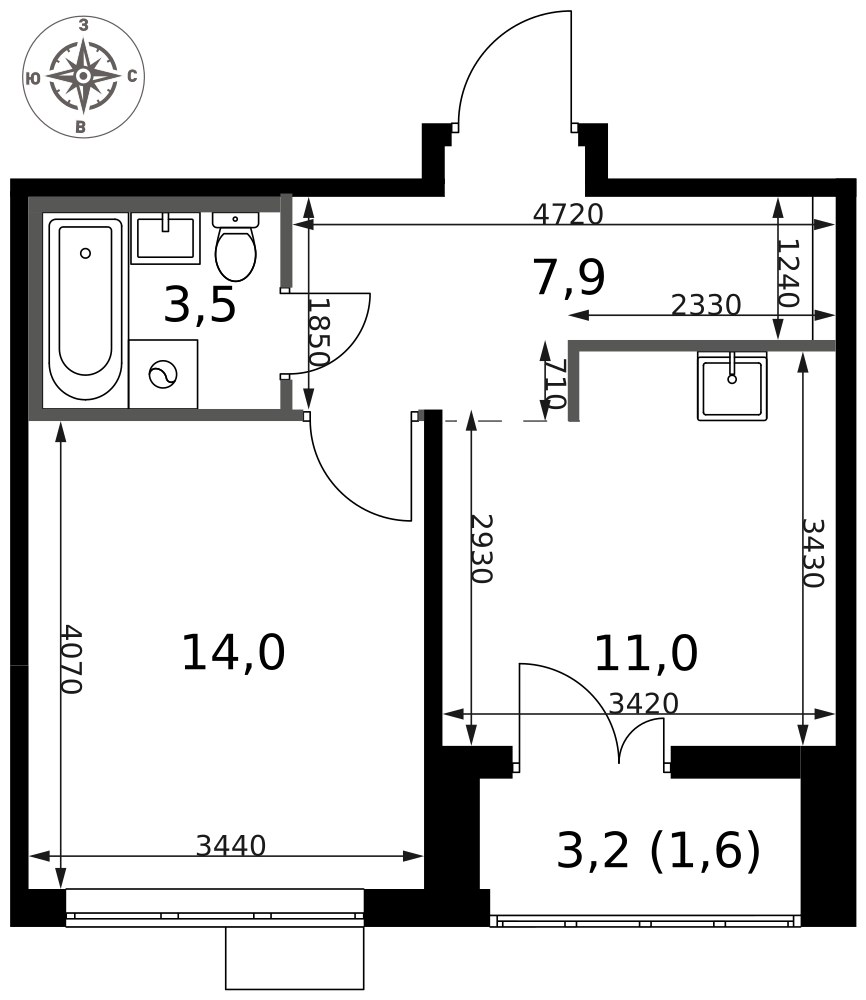 Планировка 38.0 м²