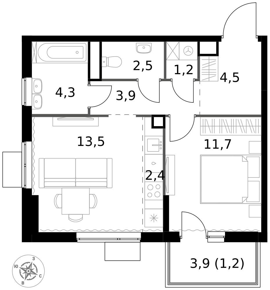 Планировка 45.2 м²