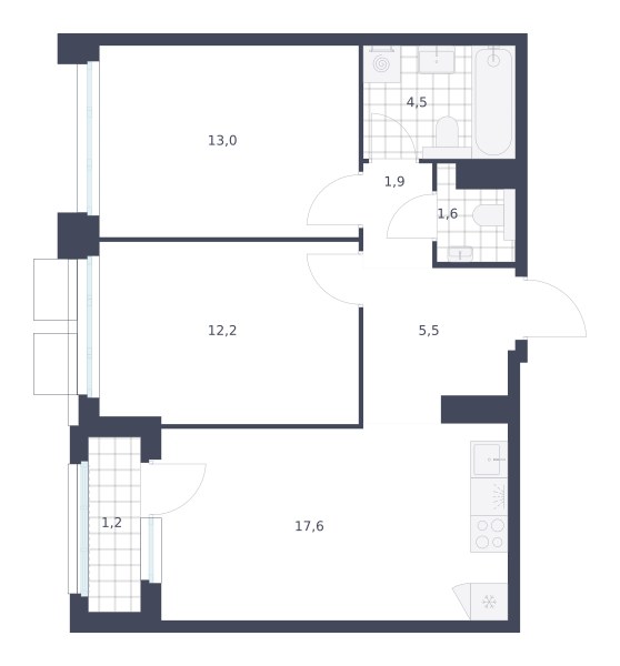 Планировка 57.5 м²