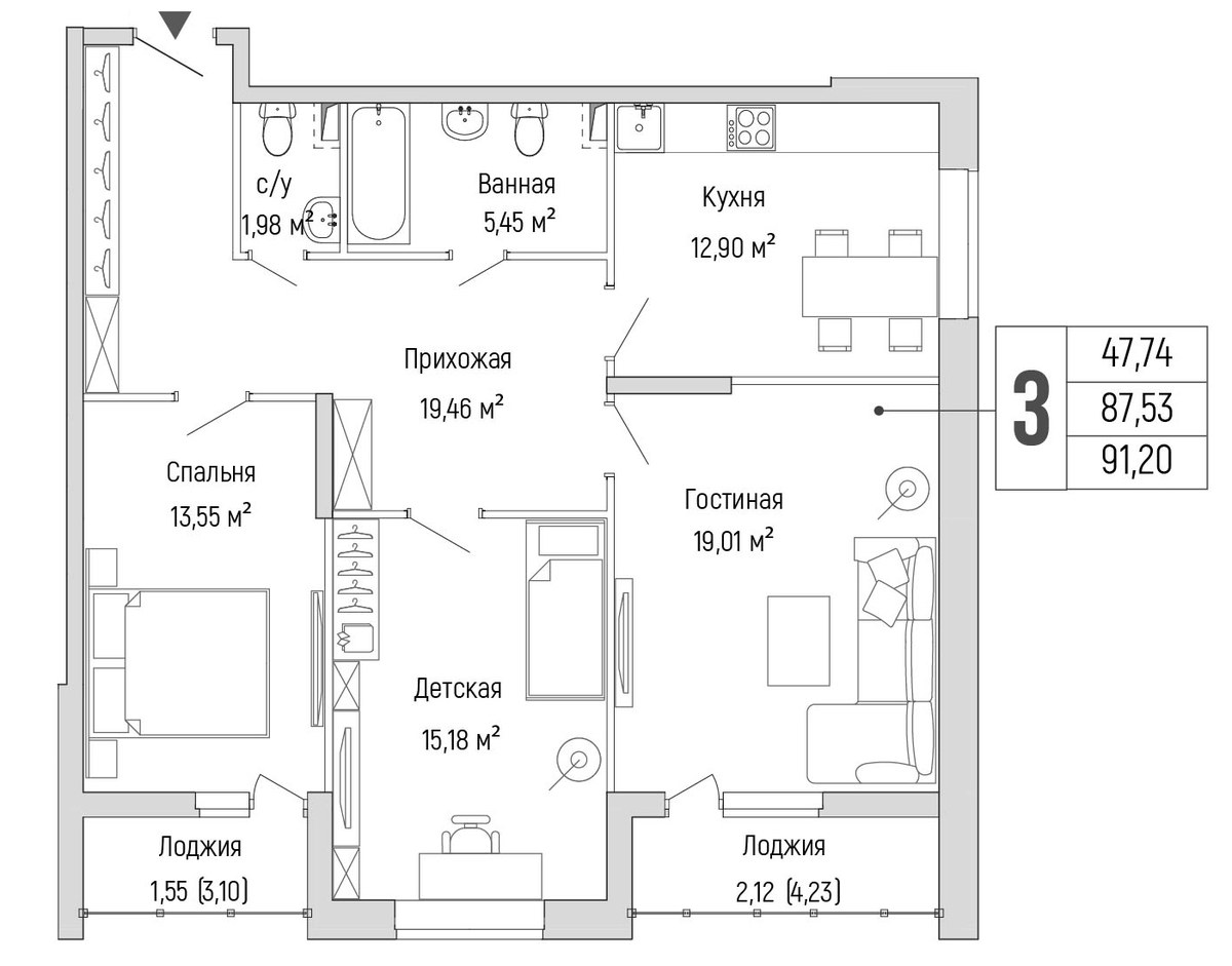 Планировка 91.2 м²
