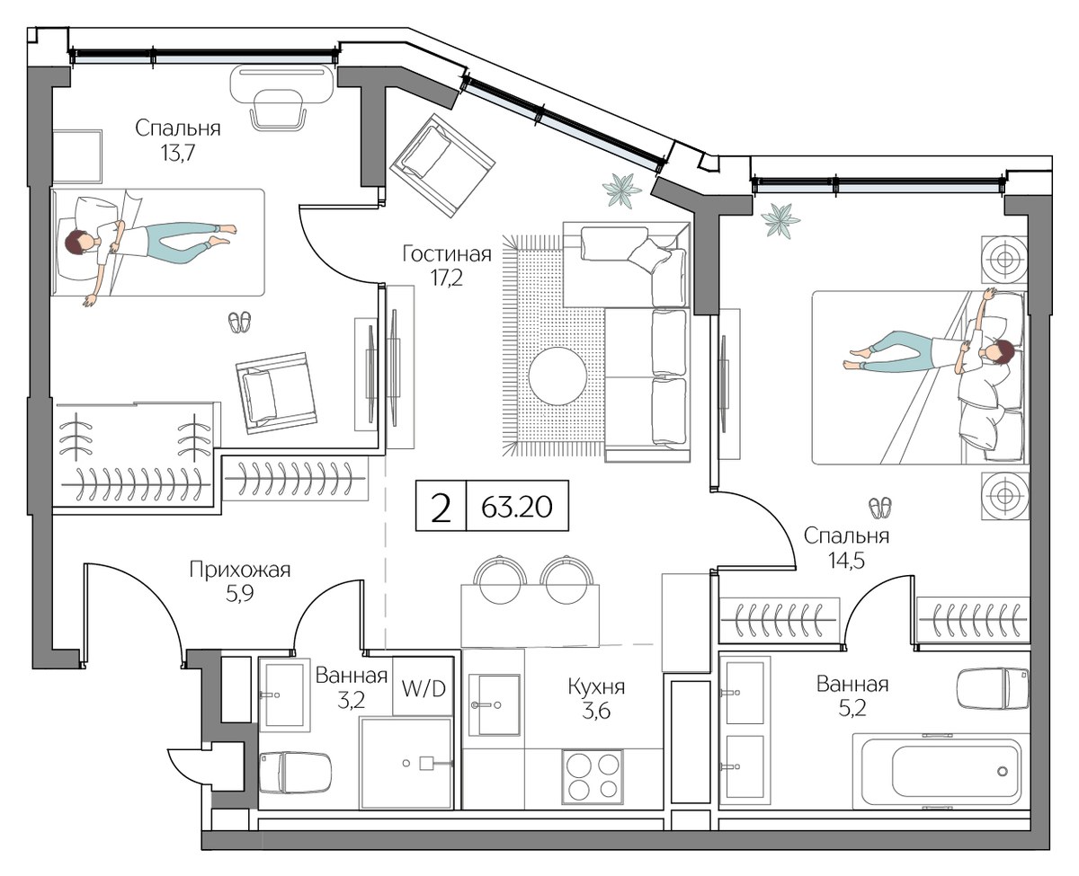 Планировка 63.2 м²
