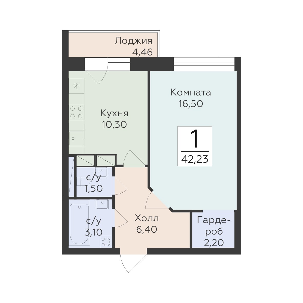 Планировка 42.23 м²