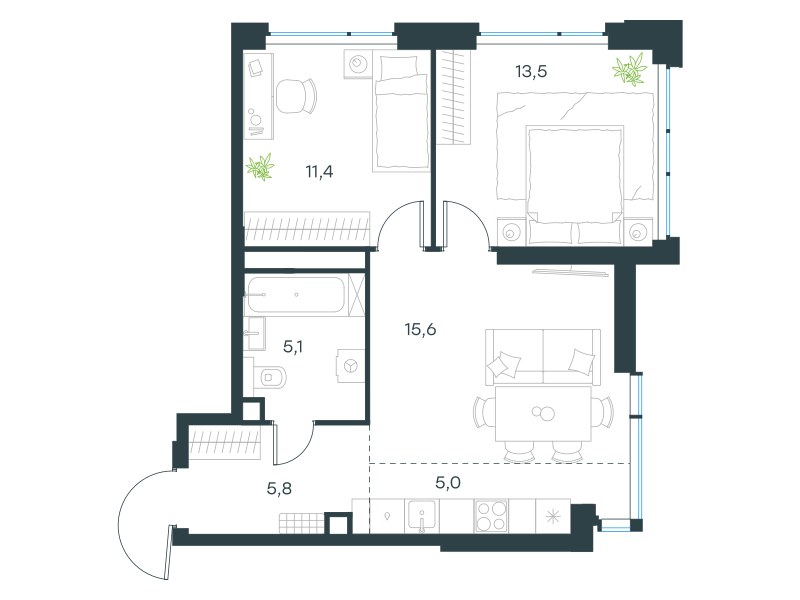 Планировка 56.4 м²