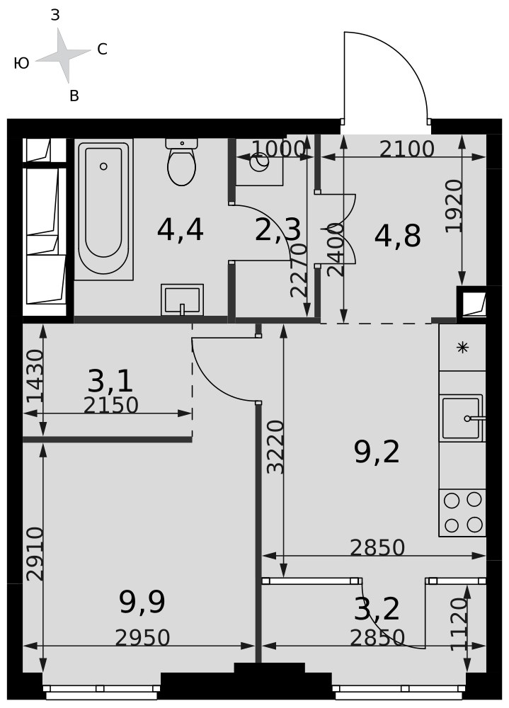 Планировка 36.9 м²