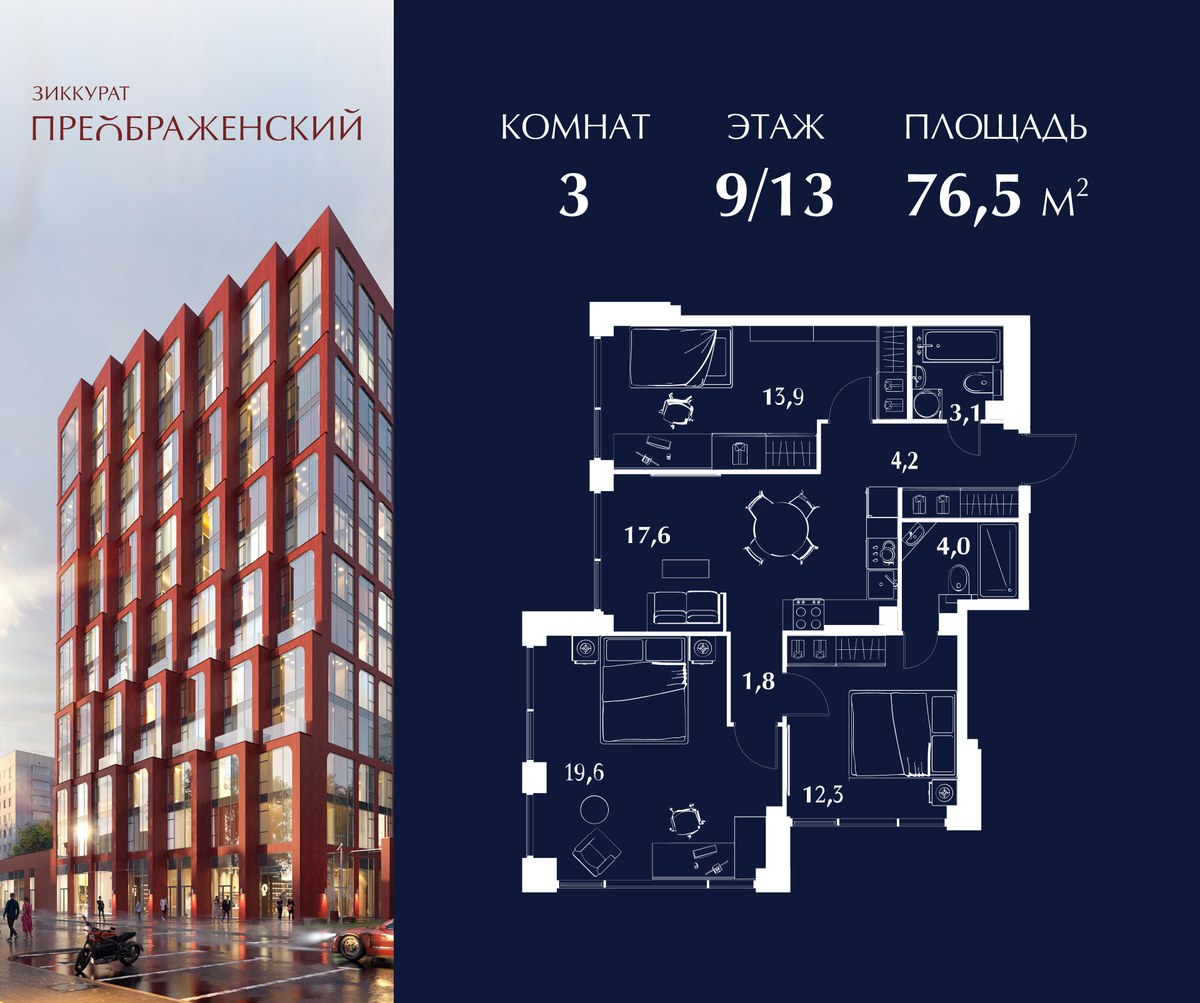 Планировка 76.5 м²