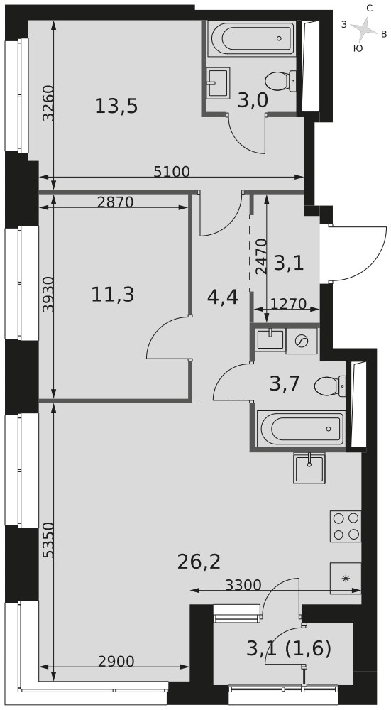 Планировка 66.8 м²