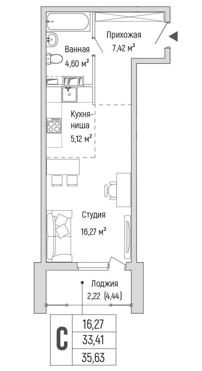 Планировка 35.63 м²