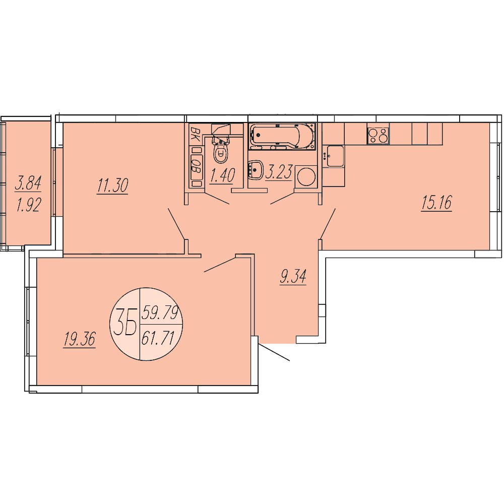 Планировка 61.71 м²