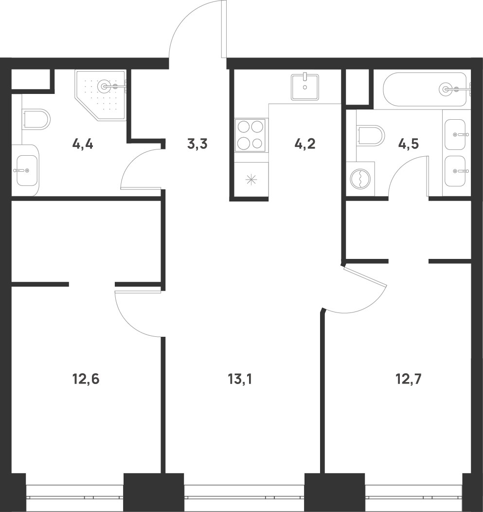 Планировка 54.8 м²