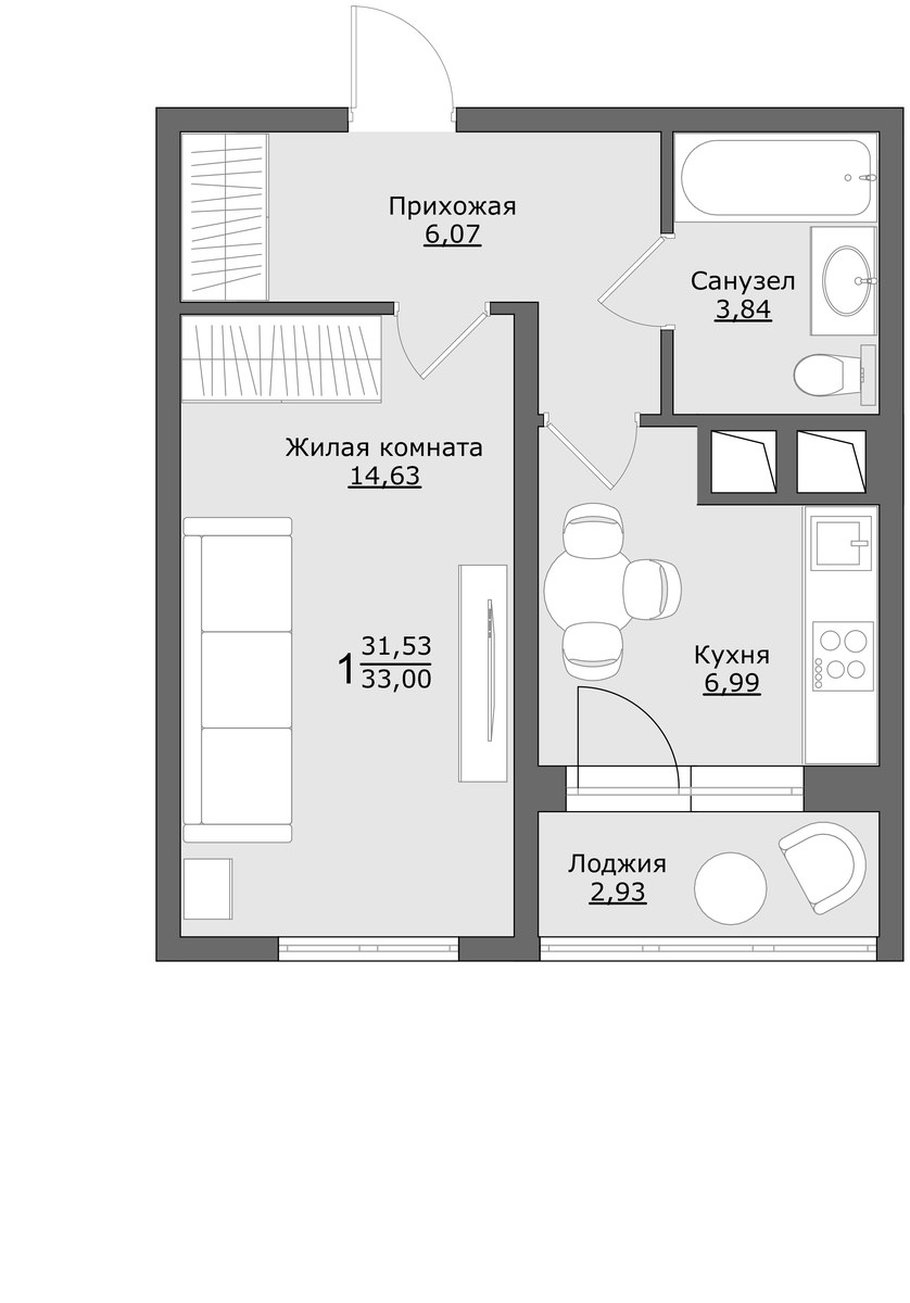 Планировка 33.0 м²