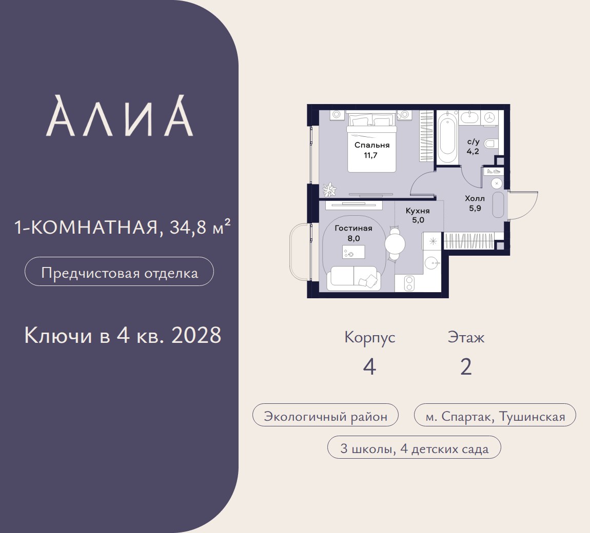 Планировка 34.8 м²