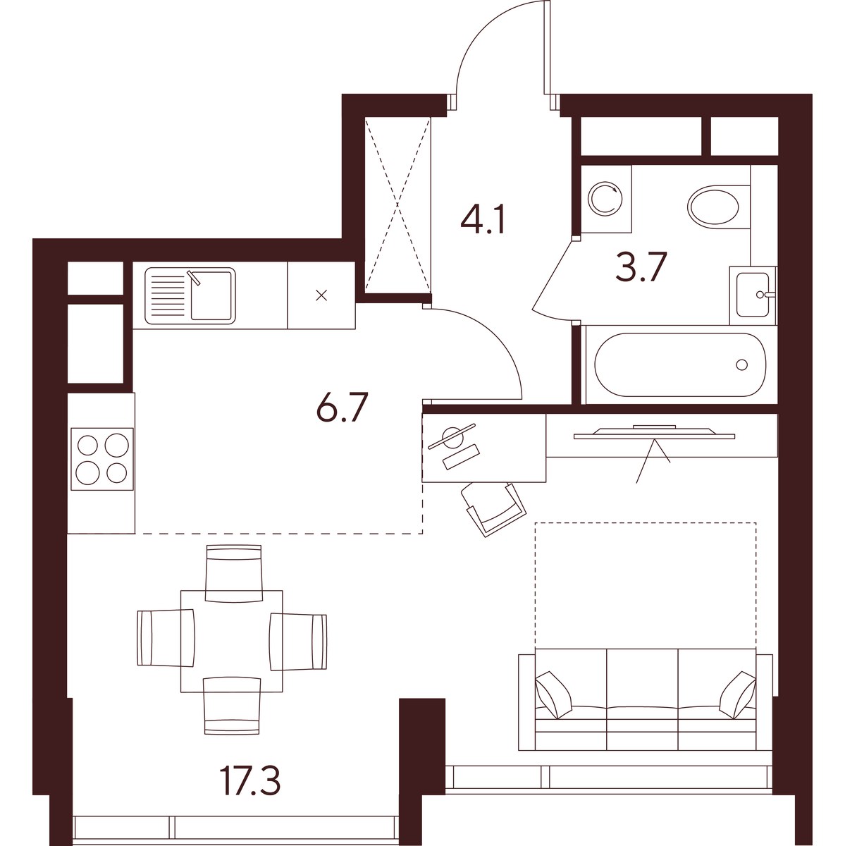 Планировка: 1-комнатная, 31.8 м²