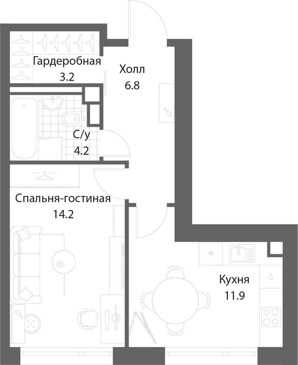 Планировка 39.9 м²