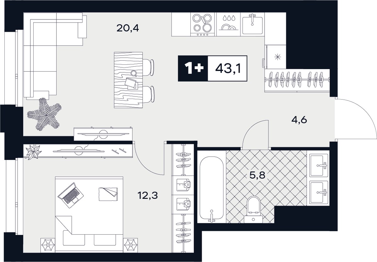 Планировка 43.1 м²
