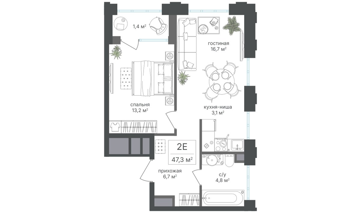Планировка 45.9 м²