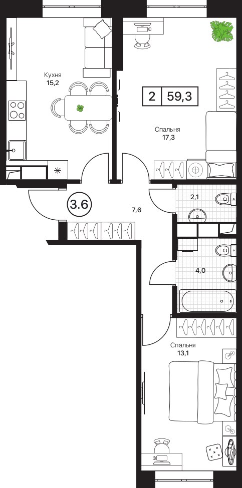 Планировка 59.3 м²