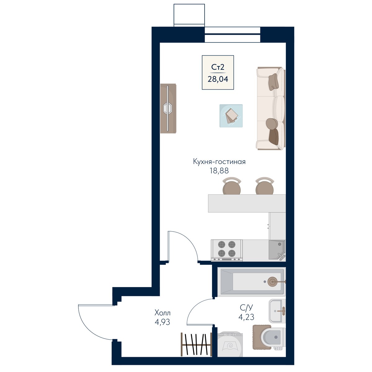 Планировка 28.04 м²