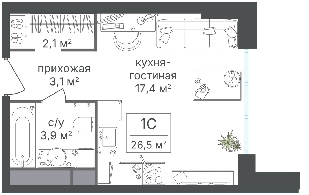 Планировка 27.6 м²