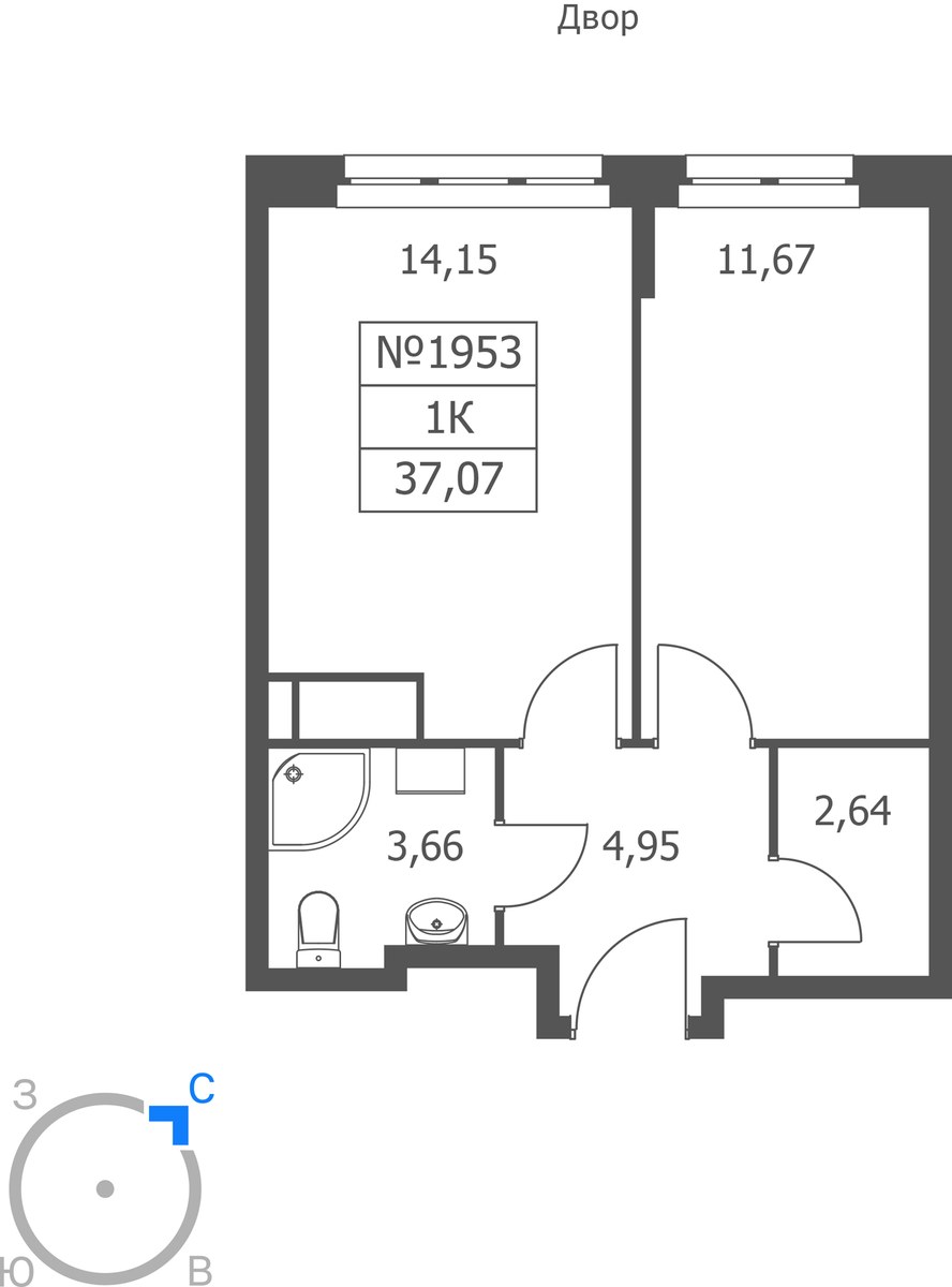 Планировка 37.07 м²