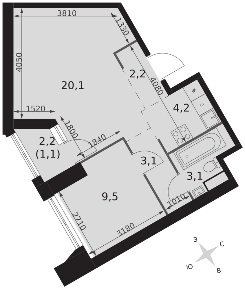 Планировка 43.3 м²