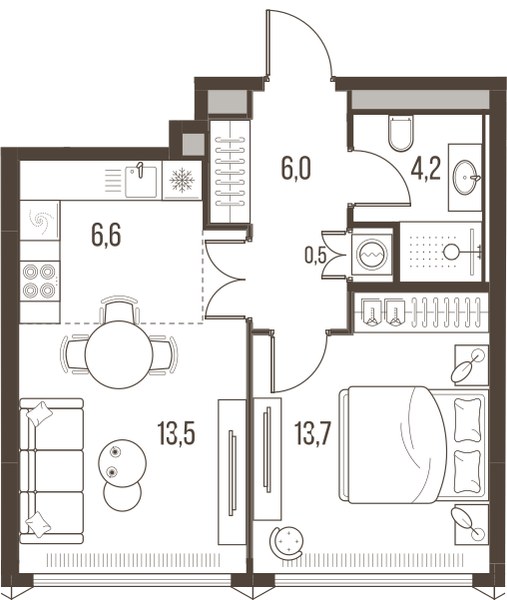 Планировка 44.5 м²