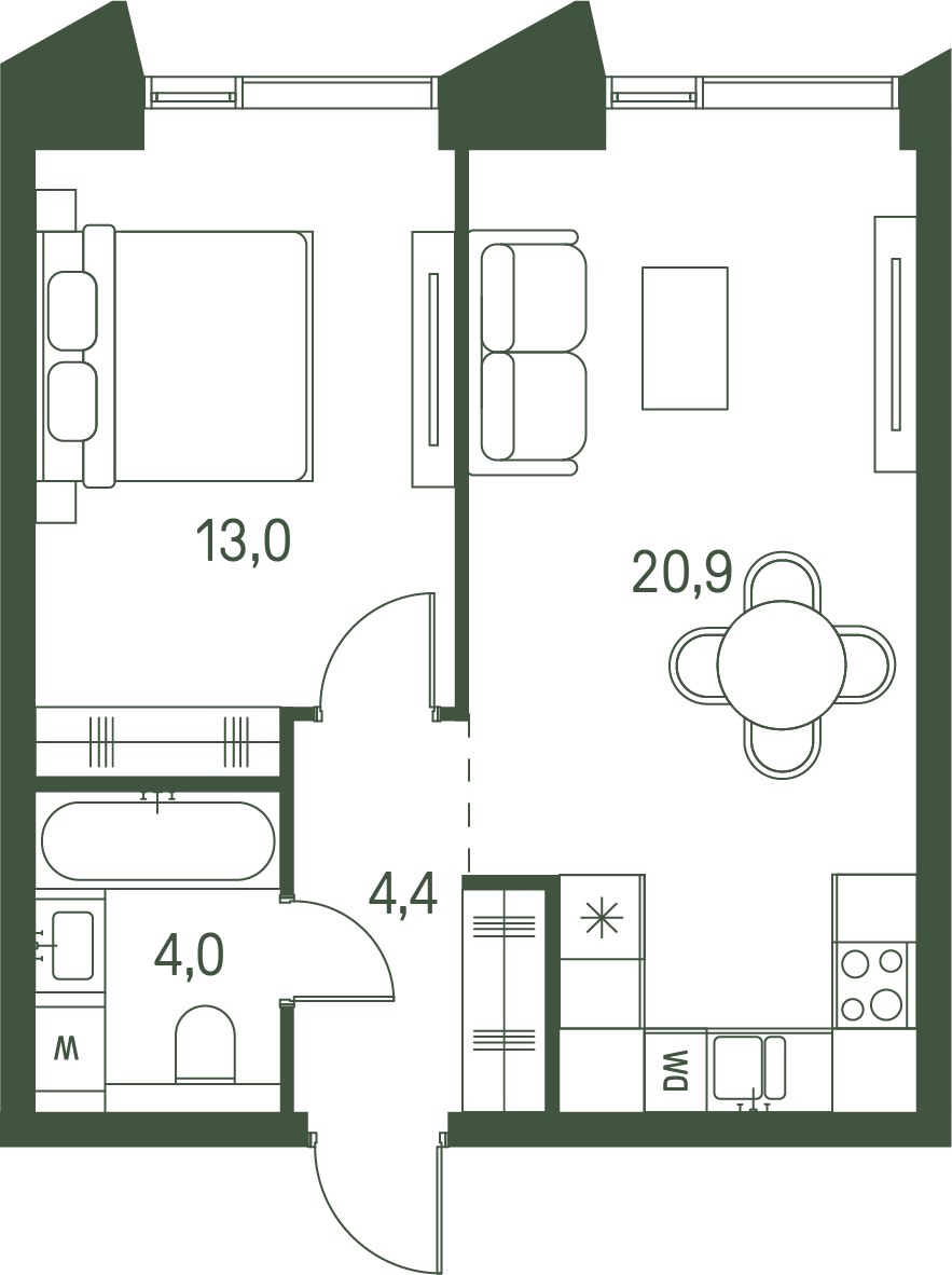 Планировка 42.3 м²