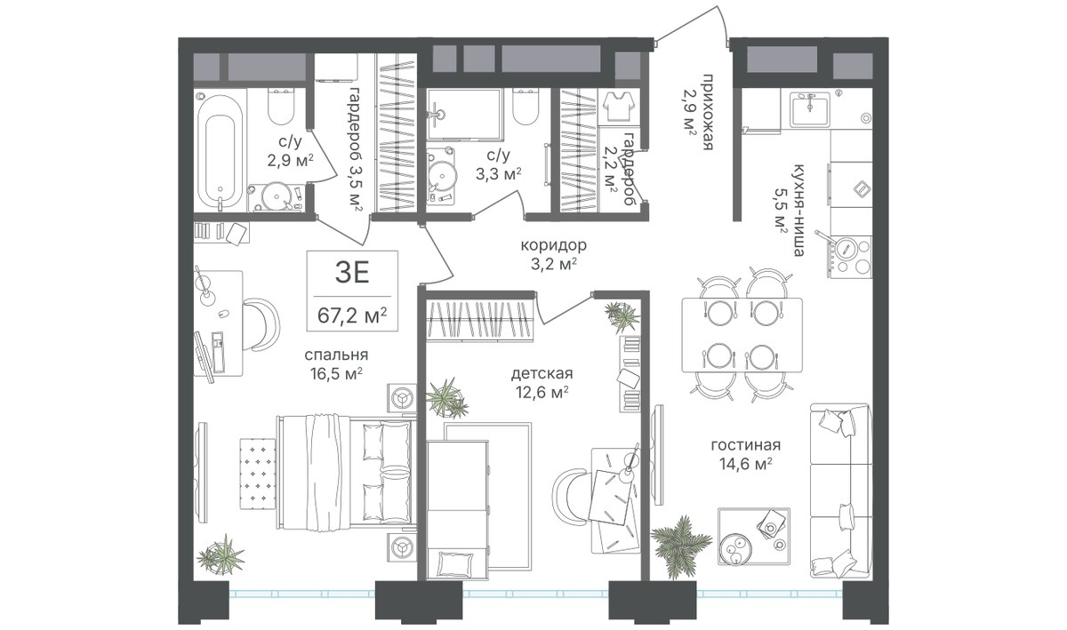 Планировка 67.2 м²