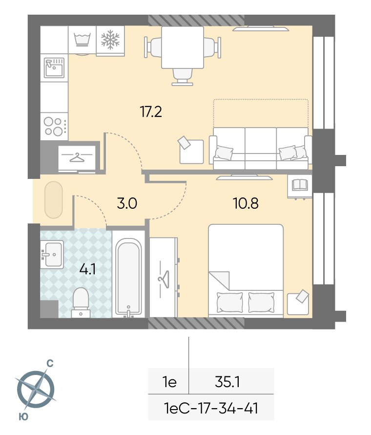 Планировка 35.1 м²